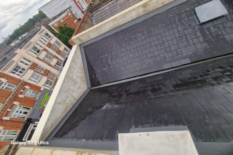 Modern slate roofing, urban buildings, roofing solutions NW6