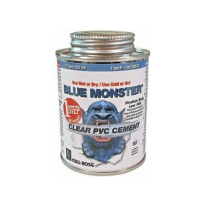 Blue Monster Clear PVC Cement , 1/2 Pint , No Primer Required , Fast-Set , All-Weather PVC Pipe Glue, Clear PVC Cement