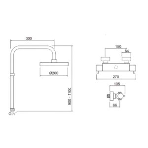 Inta Kiko Dual Thermostatic Bar Mixer Shower KK10032CP 5 Function Handset Chrome