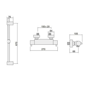 Inta Kiko KK10031CP Thermostatic Bar Shower Flexible Slide Rail Kit & Handset