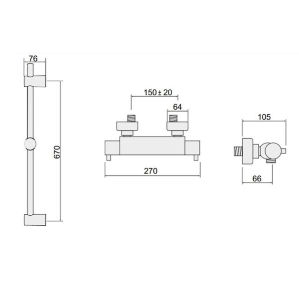 Inta Kiko KK10031CP Thermostatic Bar Shower Flexible Slide Rail Kit & Handset