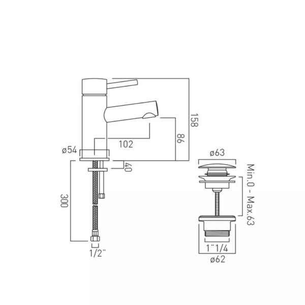 Vado Zoo Basin Mono Mixer Tap Smooth Bodied with Universal Waste - ZOO-100F/CC-C/P