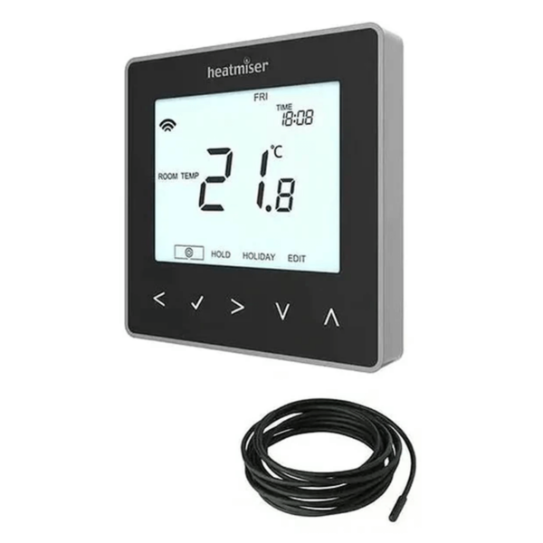 Heatmiser NeoStat-E Black V2 Programmable Thermostat for Electric Underfloor Heating