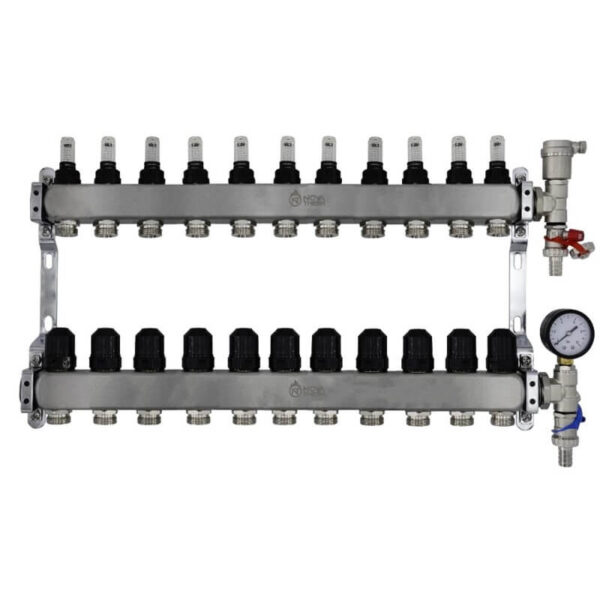 11 Port 16mm Brass Manifold with Valve & 16mm Eurocons