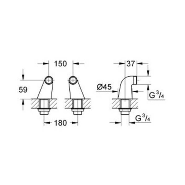 Grohe Pillar Unions 18121000 180mm Centre (Pair) Chrome