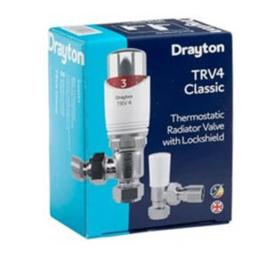 Drayton TRV4 Angled Thermostatic Radiator Valve 4 and Lockshield Valve 15mm White/Chrome 705180