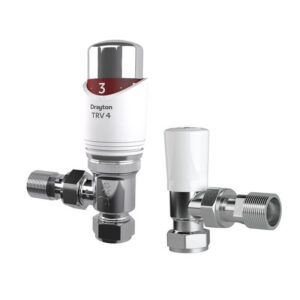 Drayton TRV4 Angled Thermostatic Radiator Valve 4 and Lockshield Valve 15mm White/Chrome 705180