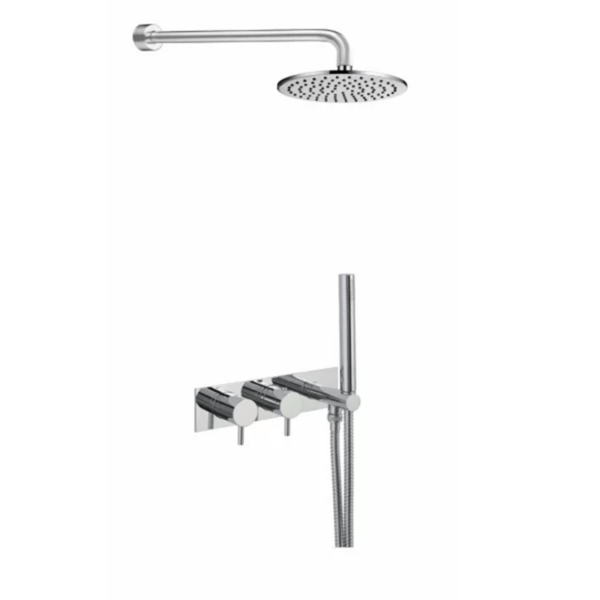 JTP 2 Outlet Shower Valve with Attached Handle, Round Overhead Shower 200mm, Round Shower Arm 300mm COM 035