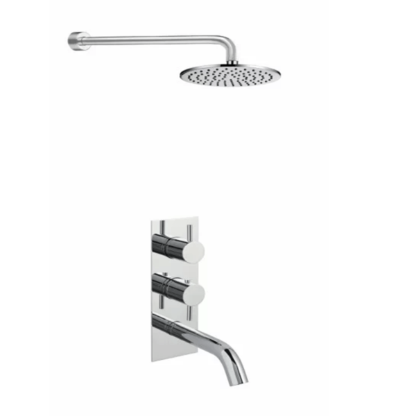 JTP Florence Thermostatic Concealed Bath Shower Valve, Round Shower Arm 300mm, Round Overhead Shower 200mm COM 048