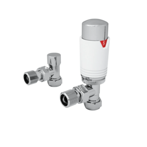 Angled Thermostatic Radiator Valve (TRV) & Lockshield Pack White & Chrome Finish TRVAW