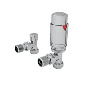 Angled Thermostatic Radiator Valve (TRV) with Lockshield Pack All Chrome Plated TRVAC