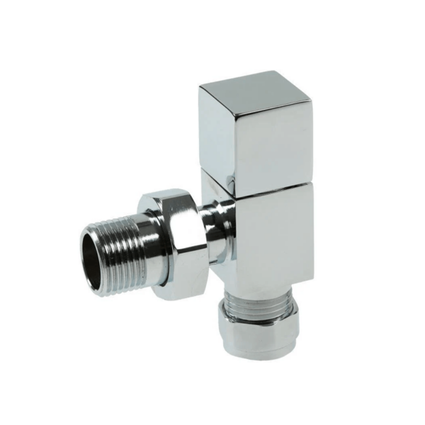 Square Angled Radiator Valve Pair 15mm Chrome Plated RVASQ