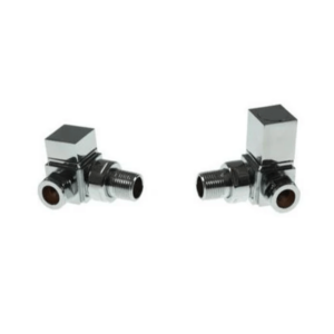 Square Corner Pattern Radiator Valve Pair Modern Chrome Finish RVSQ