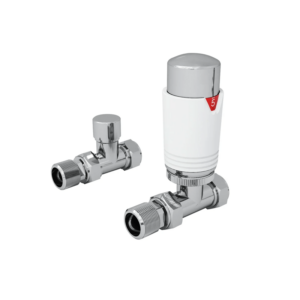 Straight Thermostatic Radiator Valve (TRV) & Lockshield Pack White & Chrome Finish TRVSW