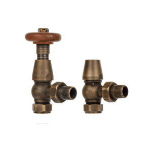 Traditional 15mm Angled TRV & Lockshield Valve Set Antique Brass Finish BENATRVAB