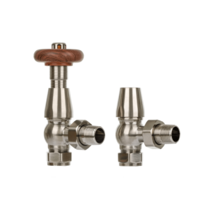 Traditional 15mm Angled TRV & Lockshield Valve Set Brushed Nickel Finish BENATRVBN