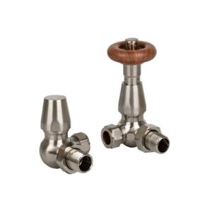 Traditional 15mm Corner TRV & Lockshield Valve Set Brushed Nickel Finish BENCTRVBN