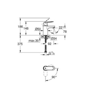 Grohe 2337600E Eurosmart Cosmopolitan Basin Mixer 1/2" S Size Chrome Smooth Body Cold Start