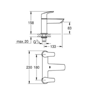 Grohe 25098003 Eurosmart Two Handled Bath Filler 1/2" Chrome Deck Mounted Professional Edition