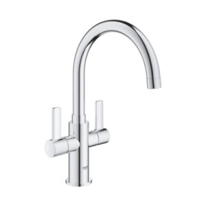 Grohe 30468000 Eurosmart 2 Handle Kitchen Sink Mixer Chrome 1/2" High Spout Swivel Tap