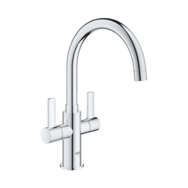 Grohe 30468000 Eurosmart 2 Handle Kitchen Sink Mixer Chrome 1/2" High Spout Swivel Tap