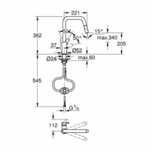 Grohe 30619000 Eurosmart Single Lever Sink Mixer 1/2" Chrome U Spout Dual Spray Professional Edition