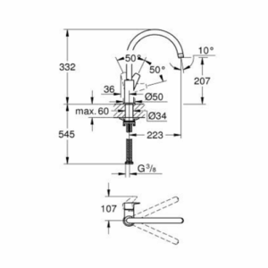 Grohe 31367001 BauEdge Kitchen Sink Mixer Chrome 1/2" Single Lever Tap