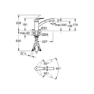 Grohe 31869000 Eurosmart Sink Mixer 1/2" Chrome Low Spout with Pull Out Dual Spray Professional Edition