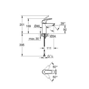Grohe 3246730L Eurosmart MBM Smooth Body Basin Mixer Chrome 1/2" Low Pressure S Size Tap