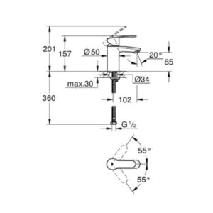 Grohe 3246820L Eurostyle Cosmopolitan Basin Mixer 1/2" S Size Chrome Smooth Body Low Pressure