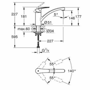 Grohe 33281003 Eurosmart Single Lever Sink Mixer 1/2" Chrome Low Spout Professional Edition