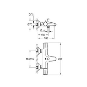 Grohe 34569000 G800 Thermostatic Bath Mixer Chrome 1/2" 160CC Wall Mounted Tap