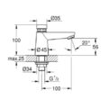 Grohe 36265000 Euroeco Self Closing Basin Mixer Chrome 12 Pillar Tap Adjustable Flow Rate Technical