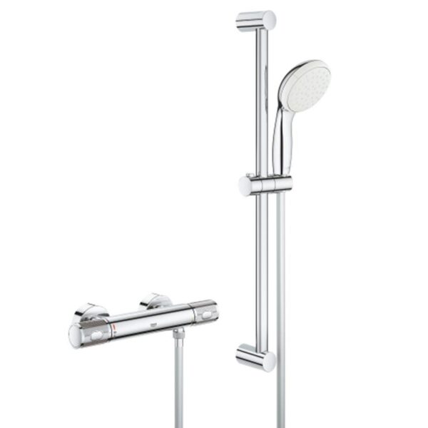 Grohe G1000 Performance Bar Valve and Rail Kit Chrome 120140 for Low Pressure Systems with CoolTouch and Tempesta Shower