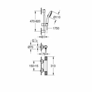 Grohe GRT 1000 Performance Thermostatic Shower Set with Tempesta 600mm Rail 2 Spray Chrome 34834001