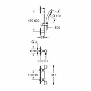 Grohe GRT 500 Thermostatic Shower Set with Tempesta Rail 600mm Chrome 34806001 for Low Pressure Systems