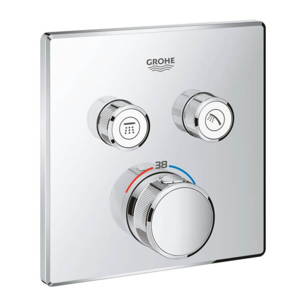 Grohe GRT SmartControl Trimset Square 2 Outlet Chrome 29124000 for Concealed Shower Systems