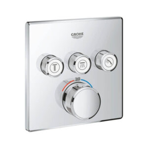 Grohe GRT SmartControl Trimset Square 3 Outlet Chrome 29126000 for Concealed Installation Compatible with Rapido SmartBox