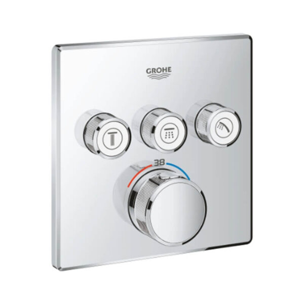 Grohe GRT SmartControl Trimset Square 3 Outlet Chrome 29126000 for Concealed Installation Compatible with Rapido SmartBox