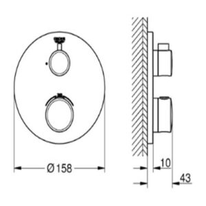 Grohe Grohtherm Thermostatic Trim 1 Outlet Round Chrome 24075000 for Concealed Installation with Shut Off Valve