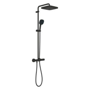 Grohe Tempesta Cube Thermostatic Shower System Matte Black 266892431 with 250mm Rain Head Hand Shower and 1750mm Hose