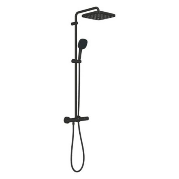Grohe Tempesta Cube Thermostatic Shower System Matte Black 266892431 with 250mm Rain Head Hand Shower and 1750mm Hose
