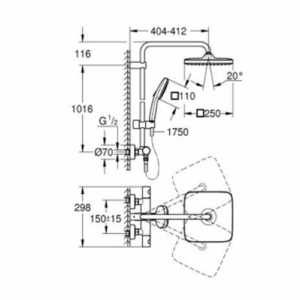 Grohe Tempesta Cube Thermostatic Shower System Matte Black 266892431 with 250mm Rain Head Hand Shower and 1750mm Hose
