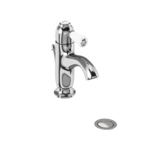 Burlington Chelsea Curved Basin Mixer with Pop-up Waste Chrome Brass White Accent One Tap Hole CH22
