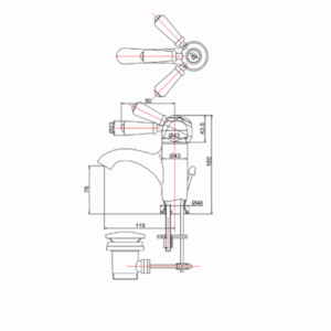 Burlington Chelsea Curved Basin Mixer with Pop-up Waste Chrome Brass White Accent One Tap Hole CH22
