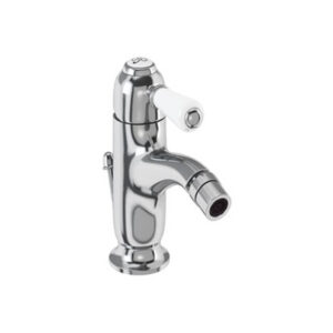 Burlington Chelsea Curved Bidet Mixer with Pop-up Waste Chrome Brass White Accent One Tap Hole CH23