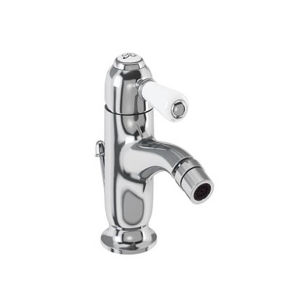 Burlington Chelsea Curved Bidet Mixer with Pop-up Waste Chrome Brass White Accent One Tap Hole CH23