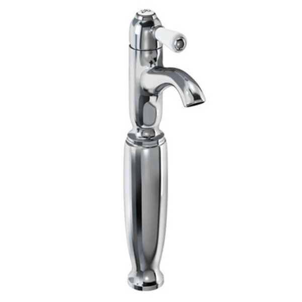 Burlington Chelsea Curved Tall Basin Mixer without Waste Chrome Brass White Accent One Tap Hole CHE2