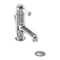 Burlington Chelsea Straight Basin Mixer with Pop-up Waste Chrome Brass White Accent One Tap Hole CH20