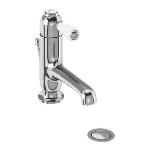 Burlington Chelsea Straight Basin Mixer with Pop-up Waste Chrome Brass White Accent One Tap Hole CH20
